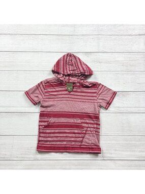 Buzz Cuts Boys Red Striped Short Sleeve Hoodie Soft Cotton Top 5-6